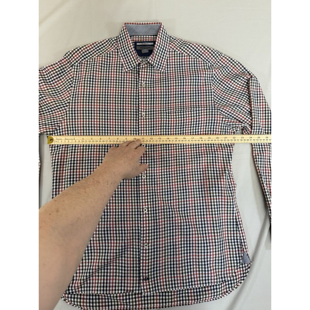 Johnston Murphy Shirt Mens Size Medium Blue Orange Plaid Button Up Tailored Fit - Picture 11 of 16